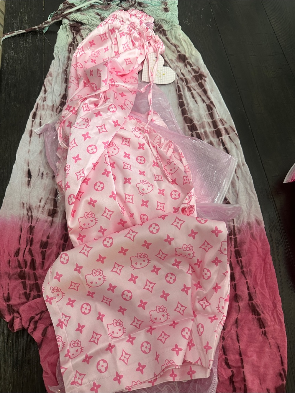 Hello Kitty Pink Logo Print Satin Pajama Set